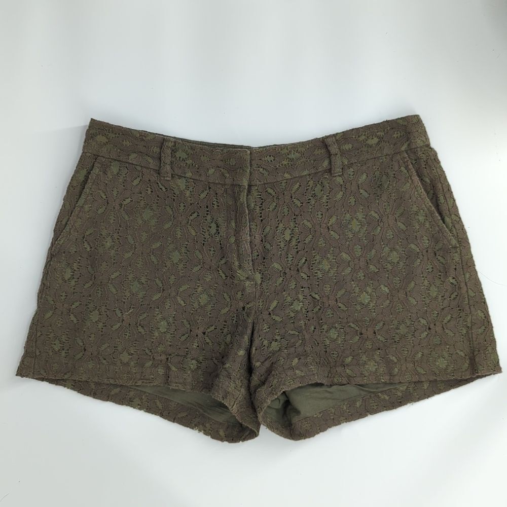 Ann Taylor LOFT Dark Forest Green Lace Floral Shorts 6 Original